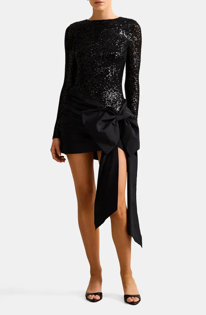 Dolly Sequin Bow Long Sleeve Cocktail Minidress | Nordstrom