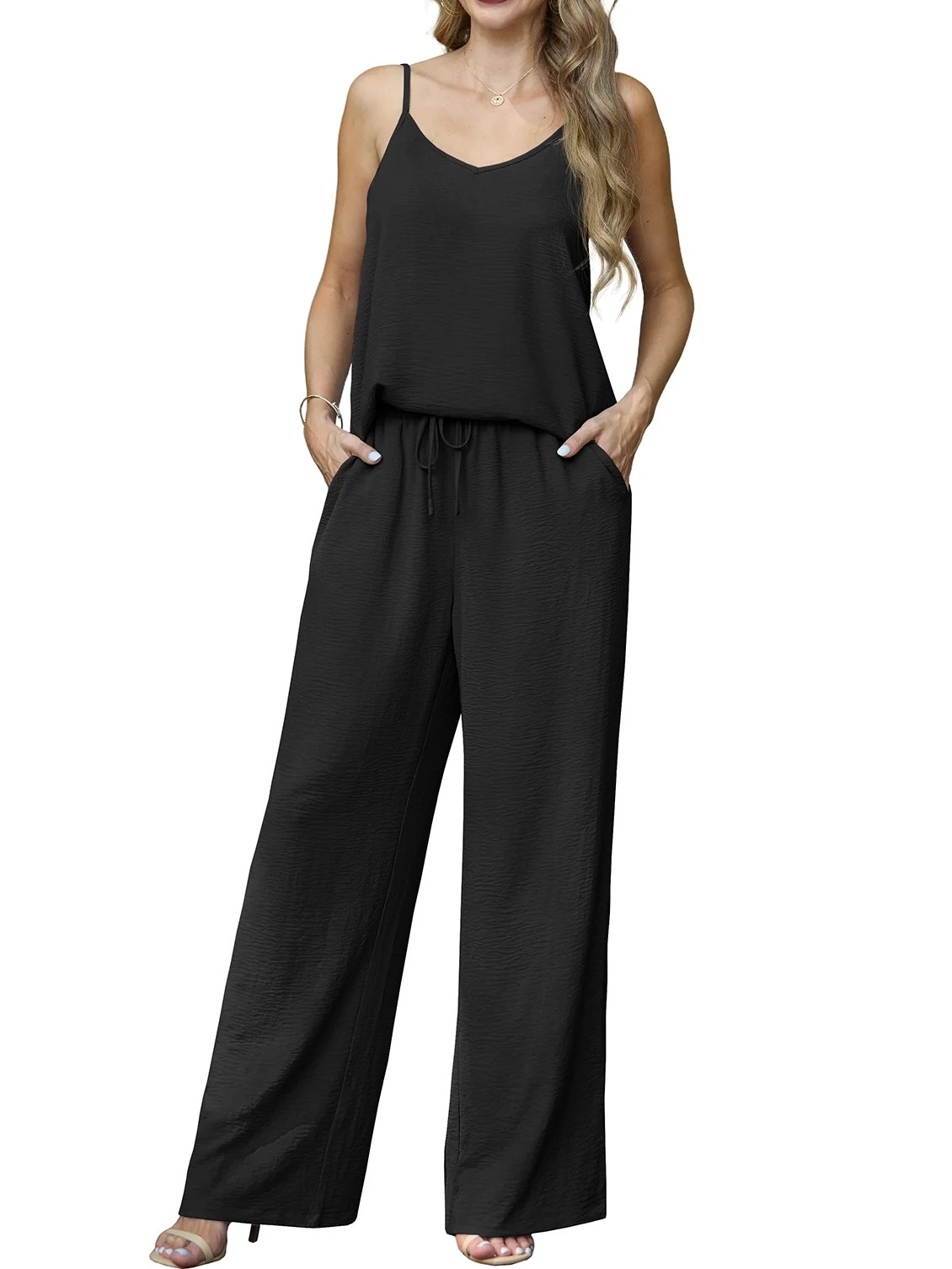 Cueply Lounge Sets for Women Summer 2 Piece Outfits Casual Tops Elastic Wide Leg Pants with Pocke... | Walmart (US)