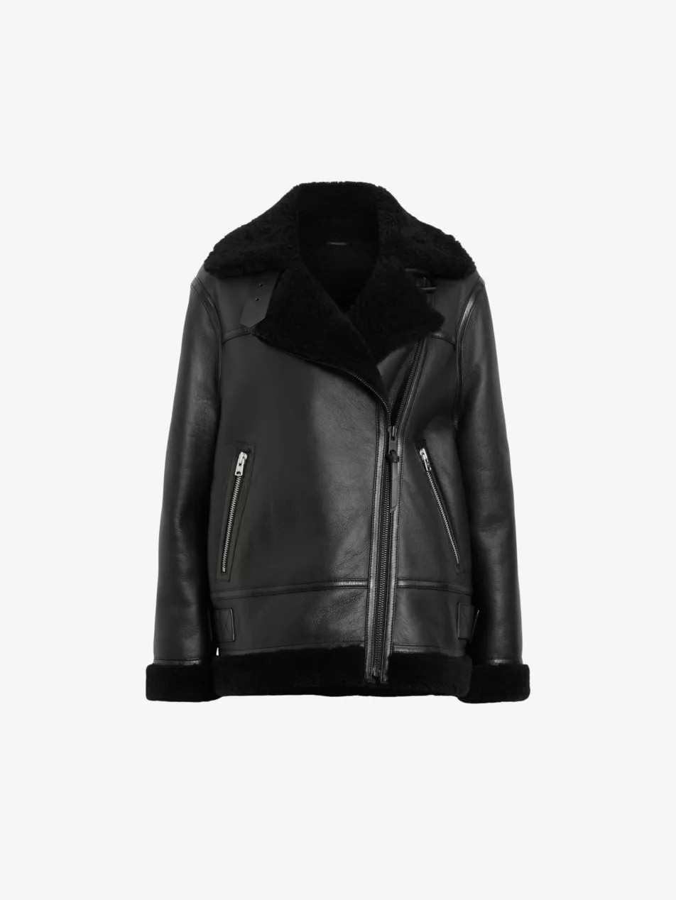 Sola relaxed-fit lined shearling biker jacket | Selfridges