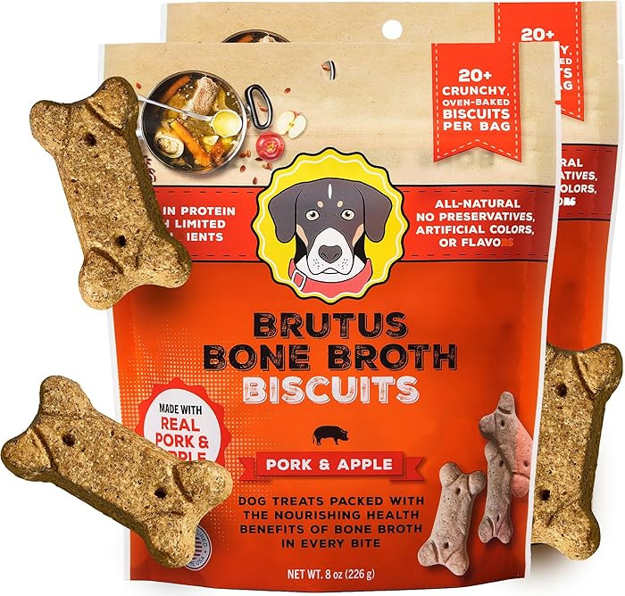 Brutus Bone Broth Biscuits for Dogs - Protein-Rich Dog Treats with Bone Broth and Real Pork & App... | Amazon (US)
