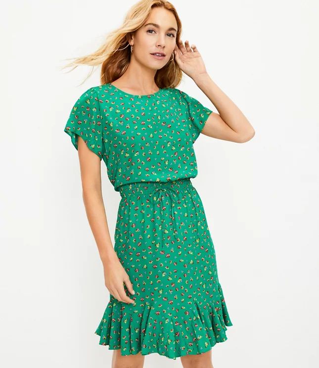 Floral Godet Drawstring Dress | LOFT