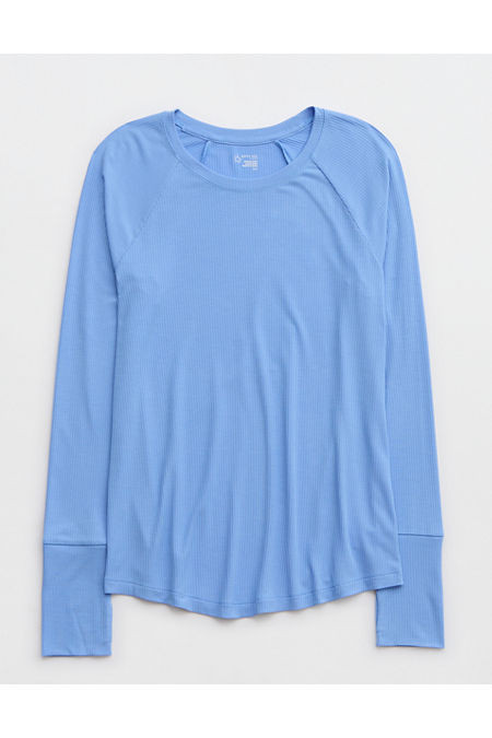 OFFLINE By Aerie Thumbs Up Ribbed Long Sleeve T-Shirt Women's Blue Lion XS | Aerie