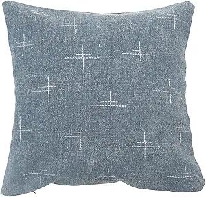 Creative Co-Op 18" Square Stonewashed Woven Cotton Embroidery Pillow, Blue & White | Amazon (US)