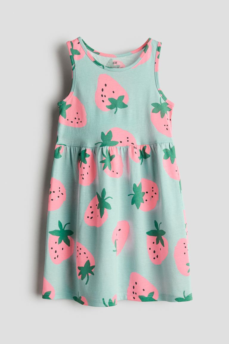 Patterned Cotton Dress - Round Neck - Sleeveless - Turquoise/strawberries - Kids | H&M US | H&M (US + CA)