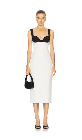 Evangelina Midi Dress in Black & White | Revolve Clothing (Global)