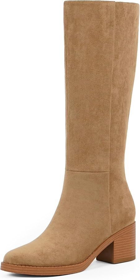 Knee High Boots for Women 2.56" Chunky Heel Round Toe Side Zipper Fall Winter Dress Tall Boots fo... | Amazon (US)