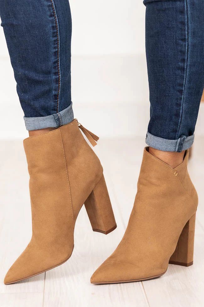 Tamera Brown Suede Pointed Toe Booties | Pink Lily