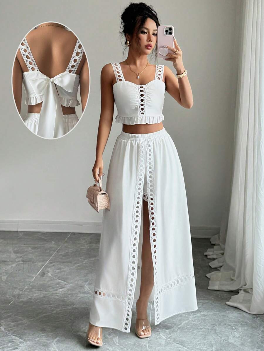 Elenzga 2pcs Women Elegant Ruffle Hem Romantic Holiday Music Festival Set | SHEIN