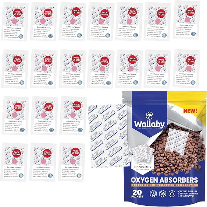 Wallaby 2500cc Oxygen Absorbers - 20 Count (Individually Sealed) - for Long Term Food Storage & S... | Amazon (US)