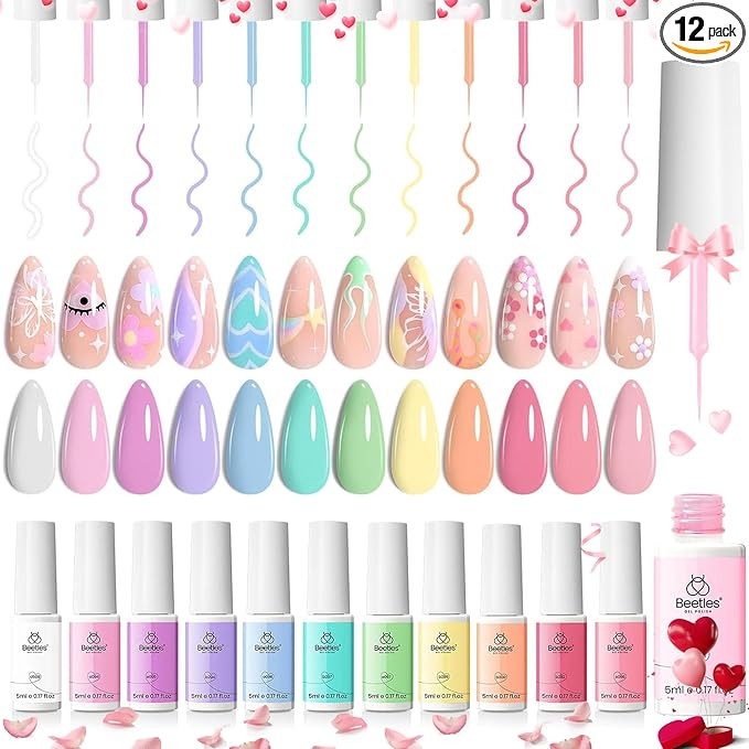 Beetles Pastel Gel Liner Nail Polish Set, 12 Colors Spring Sheer Pink Nude Blue Purple White Yell... | Amazon (US)