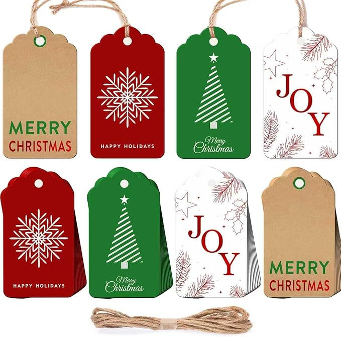 Christmas Gift Tags - 48-Pack Premium Paper Labels with Natural String, Christmas Name Stickers F... | Amazon (US)