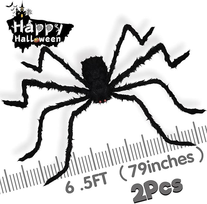 Aitok Halloween Spider Decorations (2 Pack), 6.5FT Scary Giant Spiders, Fake Hairy Spiders Props ... | Amazon (US)
