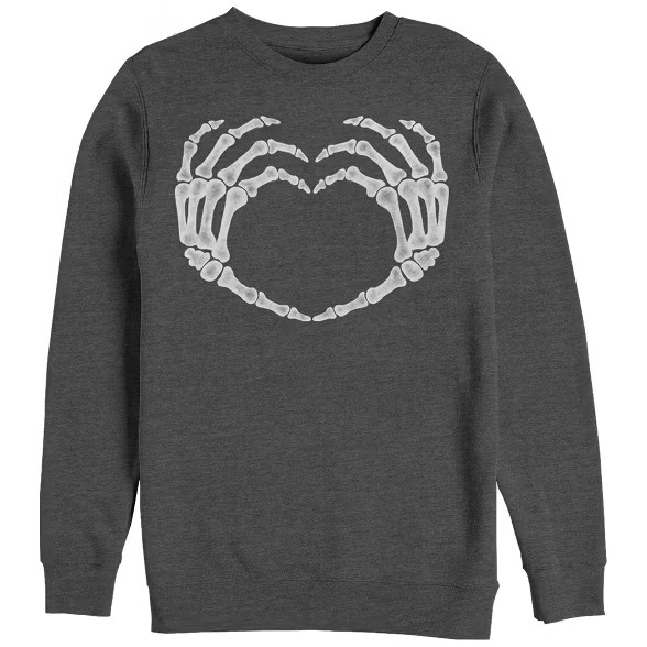 Women's CHIN UP Halloween Skeleton Heart Hands Sweatshirt | Target