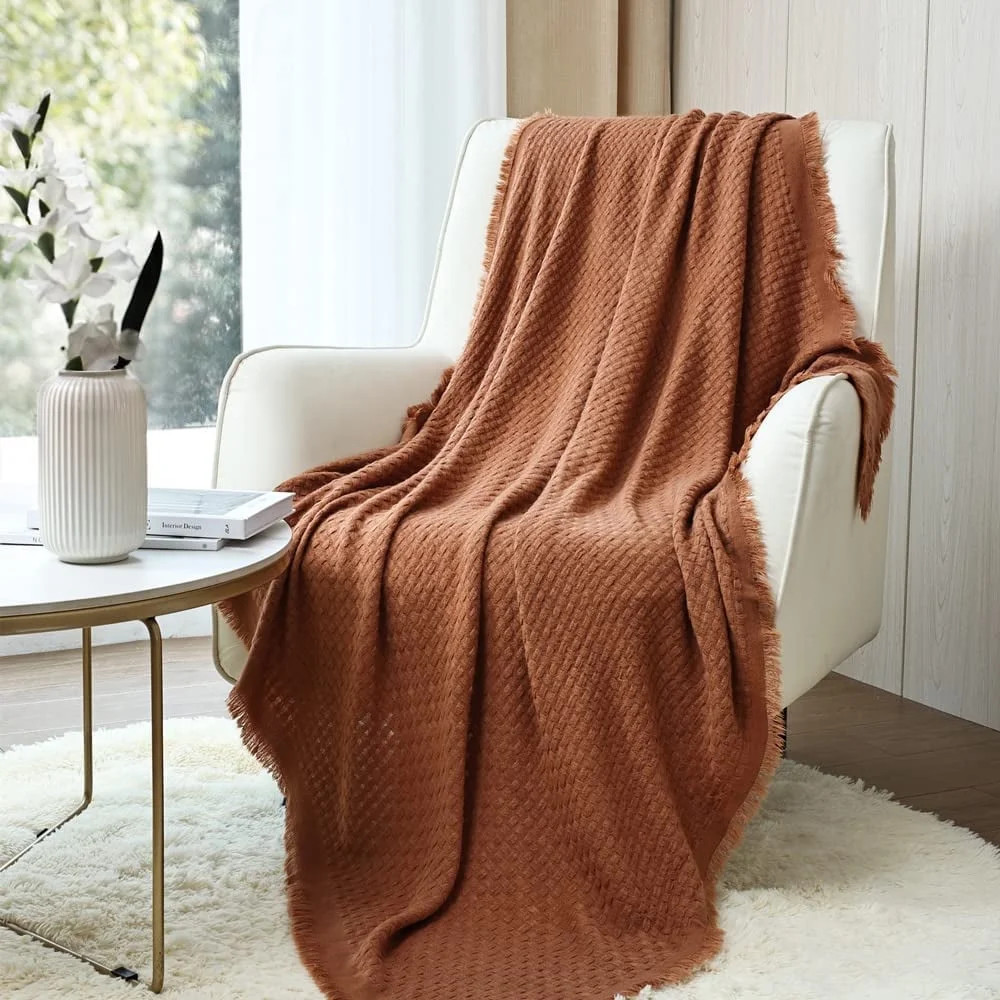 CREVENT Farmhouse Rust Knit Throw Blanket for Couch Sofa Chair Bed Home Decoration Soft Warm Cozy Light Weight for Spring Summer Fall (50 X60 Caramel/Rust) | Walmart (US)