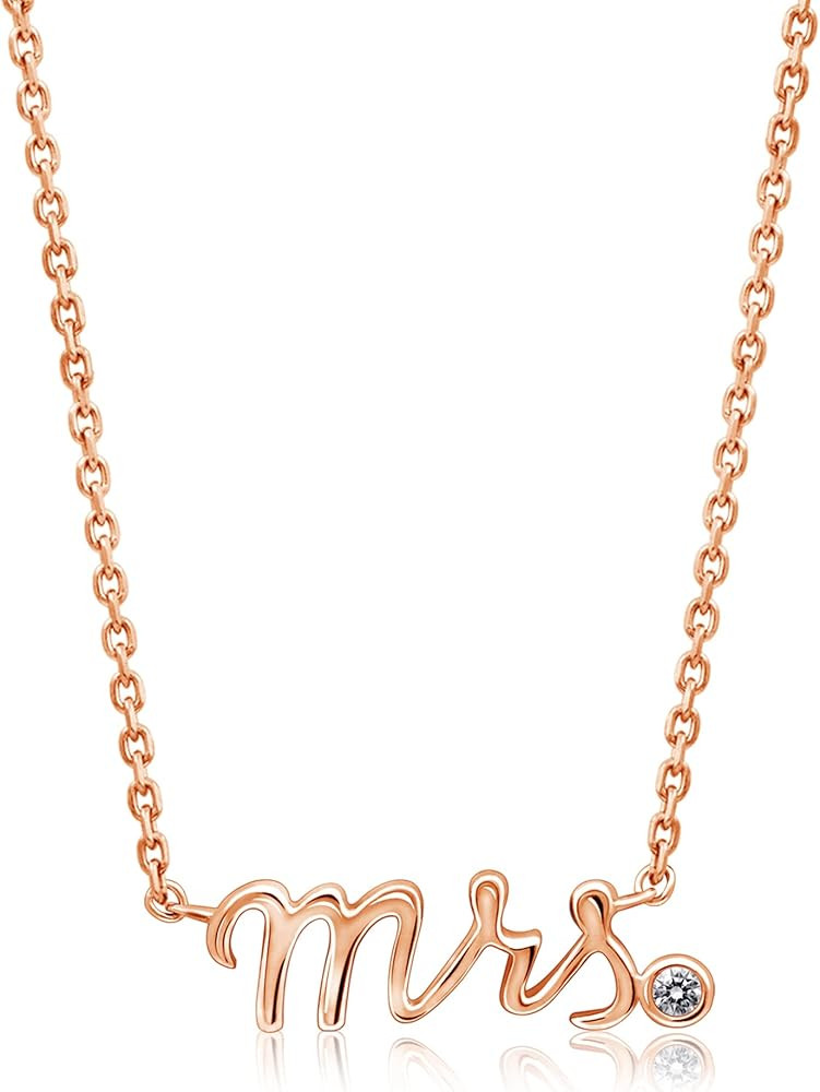 J'ADMIRE 14K Gold over Sterling Silver 0.02 Carats Cubic Zirconia mrs Pendant Necklace for Women ... | Amazon (US)