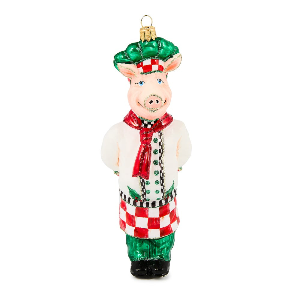 Check It Out Chef Pig Glass Ornament | MacKenzie-Childs