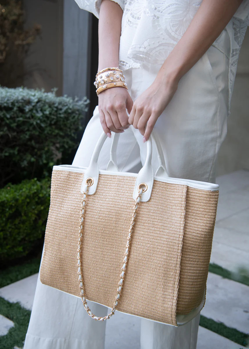 Suzette Structured Tote with Chain-link Straps - White | Benaar La