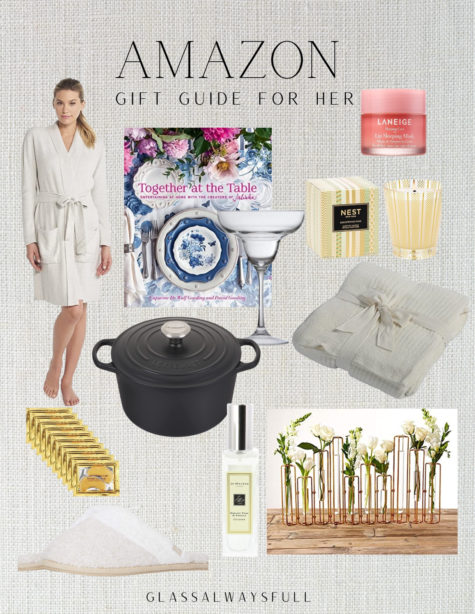 Amazon gift guide for her, gift guide, Amazon gifts, gifts for her, barefoot dreams robe, barefoot dreams blanket, eye mask, margarita glass, lip mask, le cruset, candle, stocking stuffers. Callie Glass 

#LTKHoliday #LTKbeauty #LTKGiftGuide
