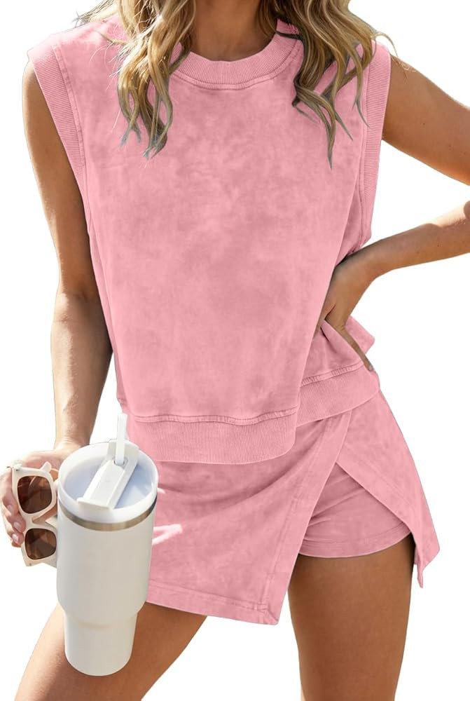 Women Two 2 Piece Skirt Sets Summer Cute Tops Skort Matching Lounge Shorts Athletic Set Outfits | Amazon (US)