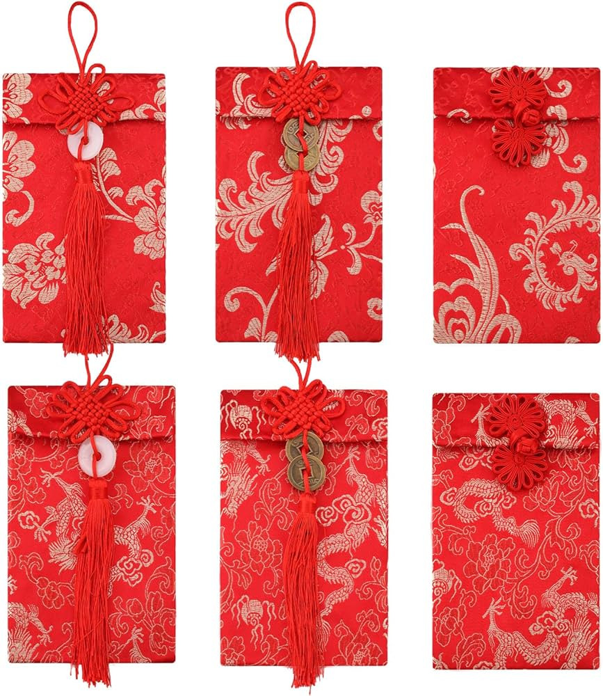 6pcs Silk Red Envelopes Chinese, Silk Hong Bao Chinese New Year Red Lucky Money Envelope with Tra... | Amazon (US)