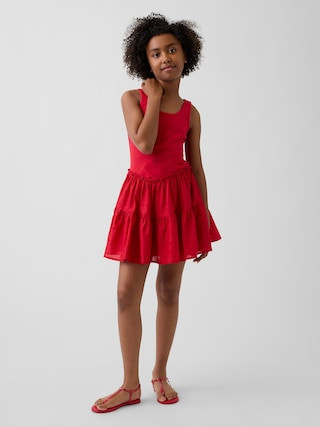 Kids Mixed Media Tiered Tank Dress | Gap (CA)