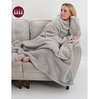 The M&S Snuggle Teddy Borg Fleece Sleeved Blanket - 1SIZE - Grey, Grey | Marks & Spencer IE
