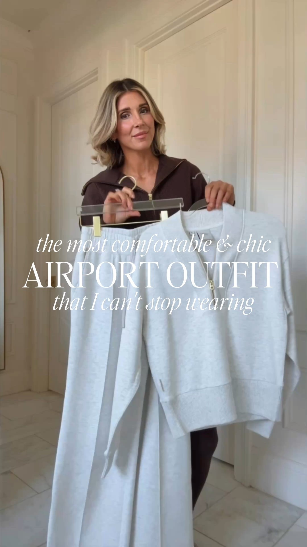 What I'm wearing to the airport today. This set is so soft and doesn't wrinkle easy. I'm wearing size xs in both my top and bottom and it fits tts 