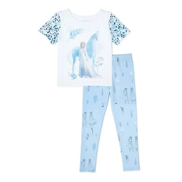 Frozen Girls Exclusive Sequin Sleeve Top and Graphic Leggings, 2-Piece Outfit Set, Sizes 4-16 | Walmart (US)