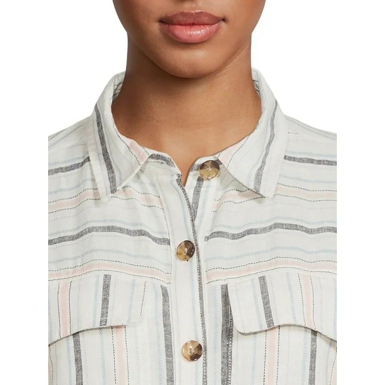 Time And Tru Women's Short Sleeve Woven Cinch Waist Shirt Dress | Walmart (US)