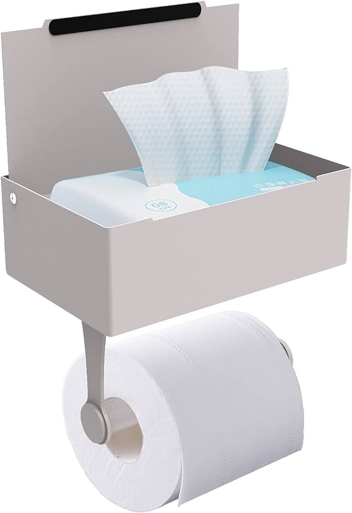 VAEHOLD Adhesive Toilet Paper Holder with Storage, Wall Mounted Flushable Wipes Dispenser, Shelf ... | Amazon (US)