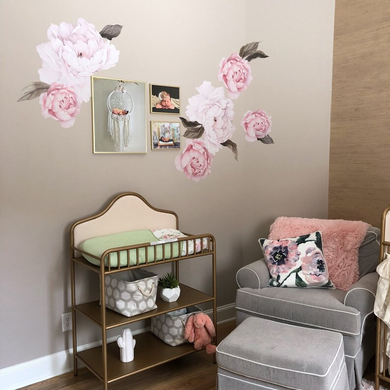 6 LARGE Blush Pink Peonies With Leaves Floral Wallpaper | Etsy | Etsy (US)