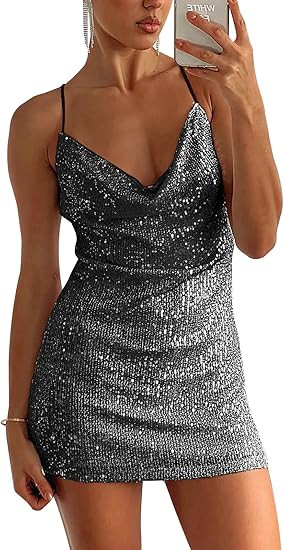 Women's Sequin Sparkly Glitter Dress Sexy Sleeveless Backless Spaghetti Strap Party Club Bodycon ... | Amazon (US)