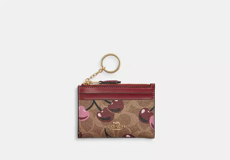 Mini Skinny Id Case In Signature Canvas With Cherry Print | Coach Outlet US