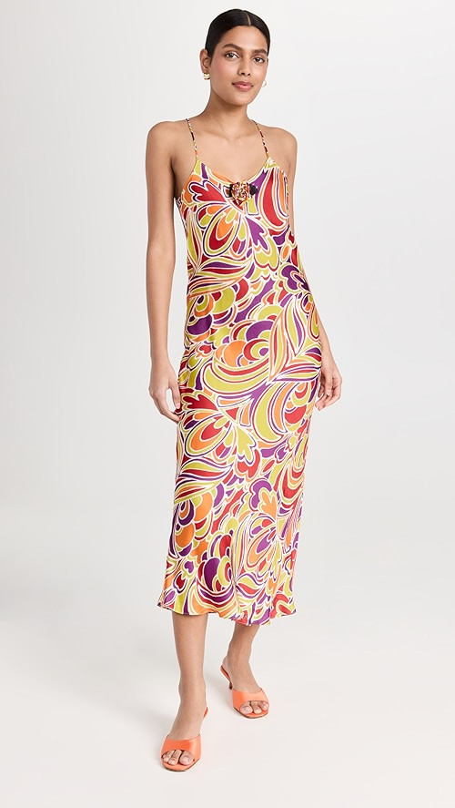 Red and Orange Multicolor Printed Bias Slip Dress | Shopbop