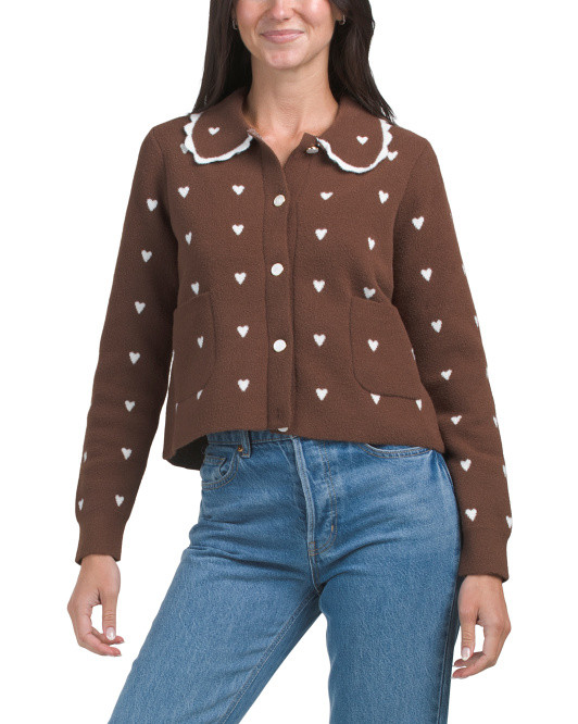 Heart Print Peter Pan Collar Sweater | TJ Maxx