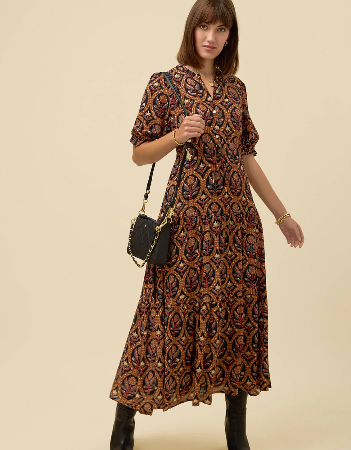 Lynette Midi Dress Guerard Estate Floral Black | Spartina 449