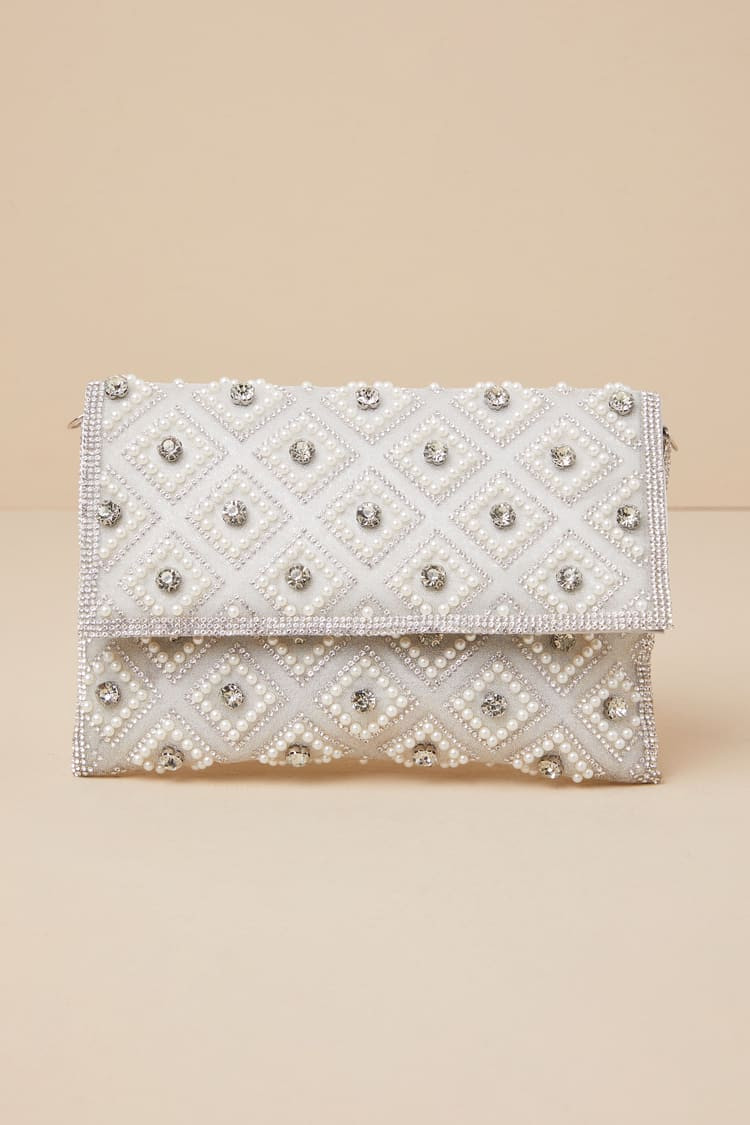 Sparkly Passion Silver Rhinestone Pearl Clutch | Lulus