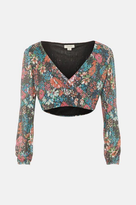 Floral Sequin Puff Sleeve Co Ord Top | Oasis UK & IE