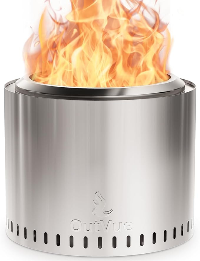 19.5 inch Stainless Steel Smokeless Fire Pit, Outdoor Smokeless Firepit, Wood Burning Fire Pits f... | Amazon (US)