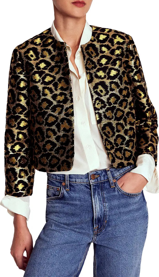 Boden Metallic Leopard Crop Jacket | Nordstrom | Nordstrom