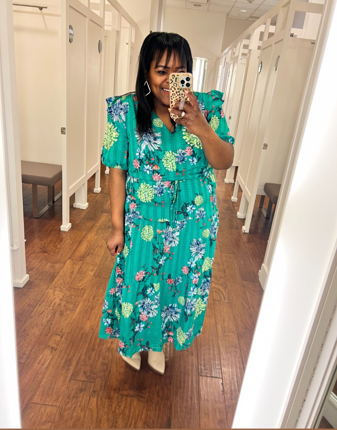 loft green floral dress LOFT Teal Floral Ruffled Edge Dress main image 0