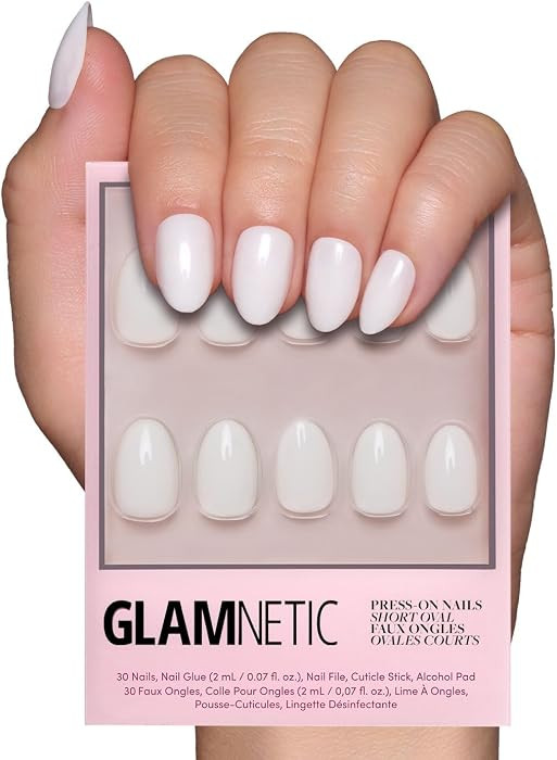 Glamnetic Press On Nails - White Swan Fake Nails | Opaque Classic Off White Short Oval Fake Nails... | Amazon (US)