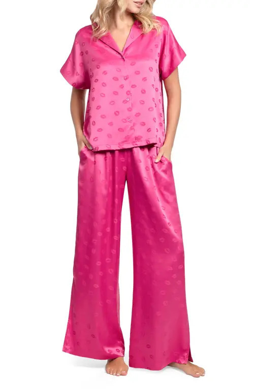 Midnight Bakery Valentine's Day Print Satin Long Pajamas in Pink at Nordstrom, Size Small | Nordstrom