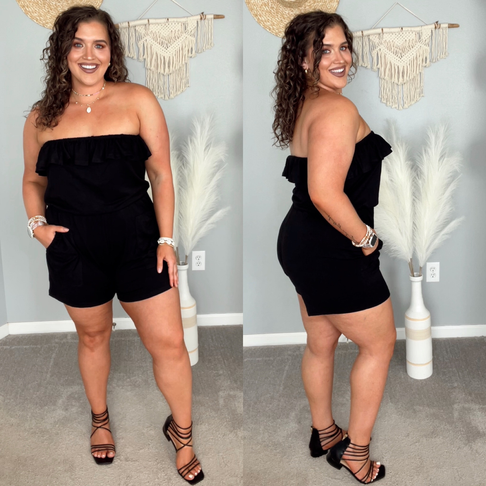 Midsize Summer sandal styling for casual outfit 🖤🌴🥂
Romper: XL 
Shoes run TTS
#midsizeoutfits #summerstyle #casualoutfit #casualstyle #ootd  #sandals #neutralstyle #basics #romper #vacationoutfit #howtostyle 

#LTKcurves #LTKSeasonal #LTKshoecrush