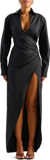 Naked Wardrobe Long Sleeve Faux Wrap Dress | Nordstrom | Nordstrom