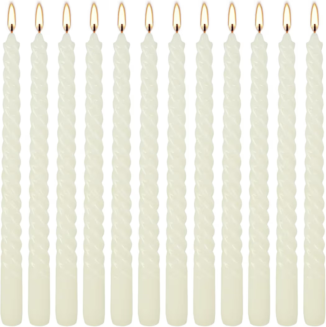 10 Inch Ivory Spiral Taper Candle Set of 12 Pack Unscented Dripless Candlesticks for Valentine's Day,Dinner,Party,Brithday,Wedding,Christmas,and Home Decoration | Amazon (US)