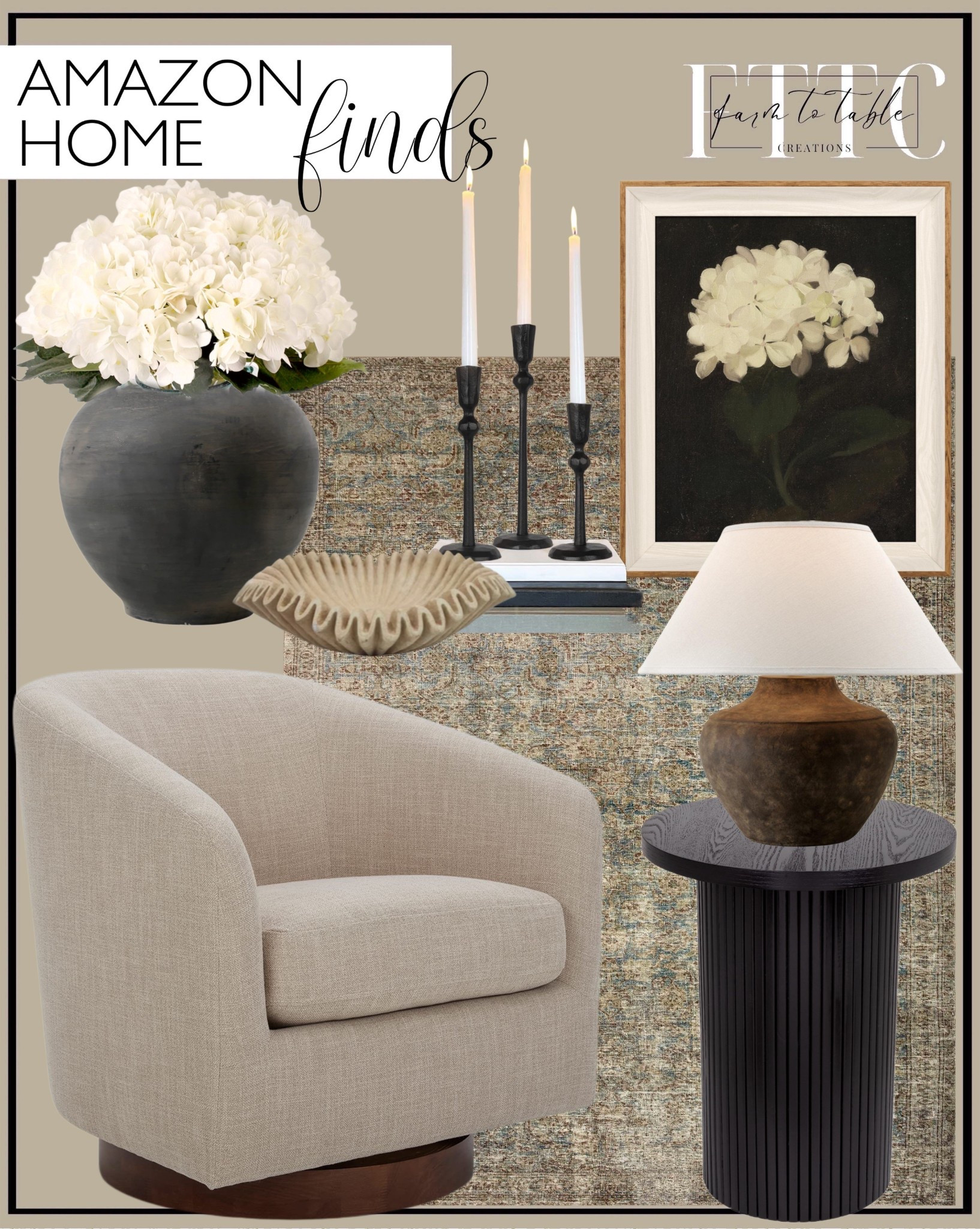 Amazon Home Finds.  Follow @farmtotablecreations on Instagram for more inspiration.

Loloi Amber Lewis x Morgan Sea/Sage 7'-3" x 9'-3" Area Rug. CHITA Swivel Accent Chair Armchair, Round Barrel Chairs in Performance Fabric for Living Room Bedroom, Flax Beige. Black Side Tables Living Room, Modern Drum End Table,
 - Living Room Furniture. InSimSea Framed Wall Art Decoration Canvas Wall Art Room Decor, White Hydrangea Oil Painting Canvas Prints. Troy Lighting Calabria - 20.5 Inch Table Lamp with Shade. Artissance Earthy Gray Small Pottery Apple-Shaped Pot. Kimura's Cabin 6pcs Fake White Flowers Artificial Silk Hydrangea. Yellow Sandstone Bowl Fruit Bowl Stone Bowl Decorative Bowl Decorative Trays Stone. ron Taper Candle Holder - Set of 3 Decorative Candle Stand, Candlestick Holder. Amazon Home. Amazon Decor. Affordable Home Finds. Living Room Decor. Big Spring Deals  





#LTKSaleAlert #LTKHome #LTKFindsUnder50