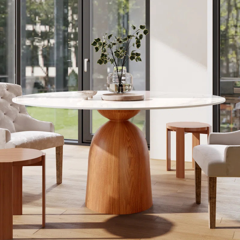 Modern Round Dining Table Solid Wood Pedestal Kitchen Table For 4/6/8 | Wayfair North America