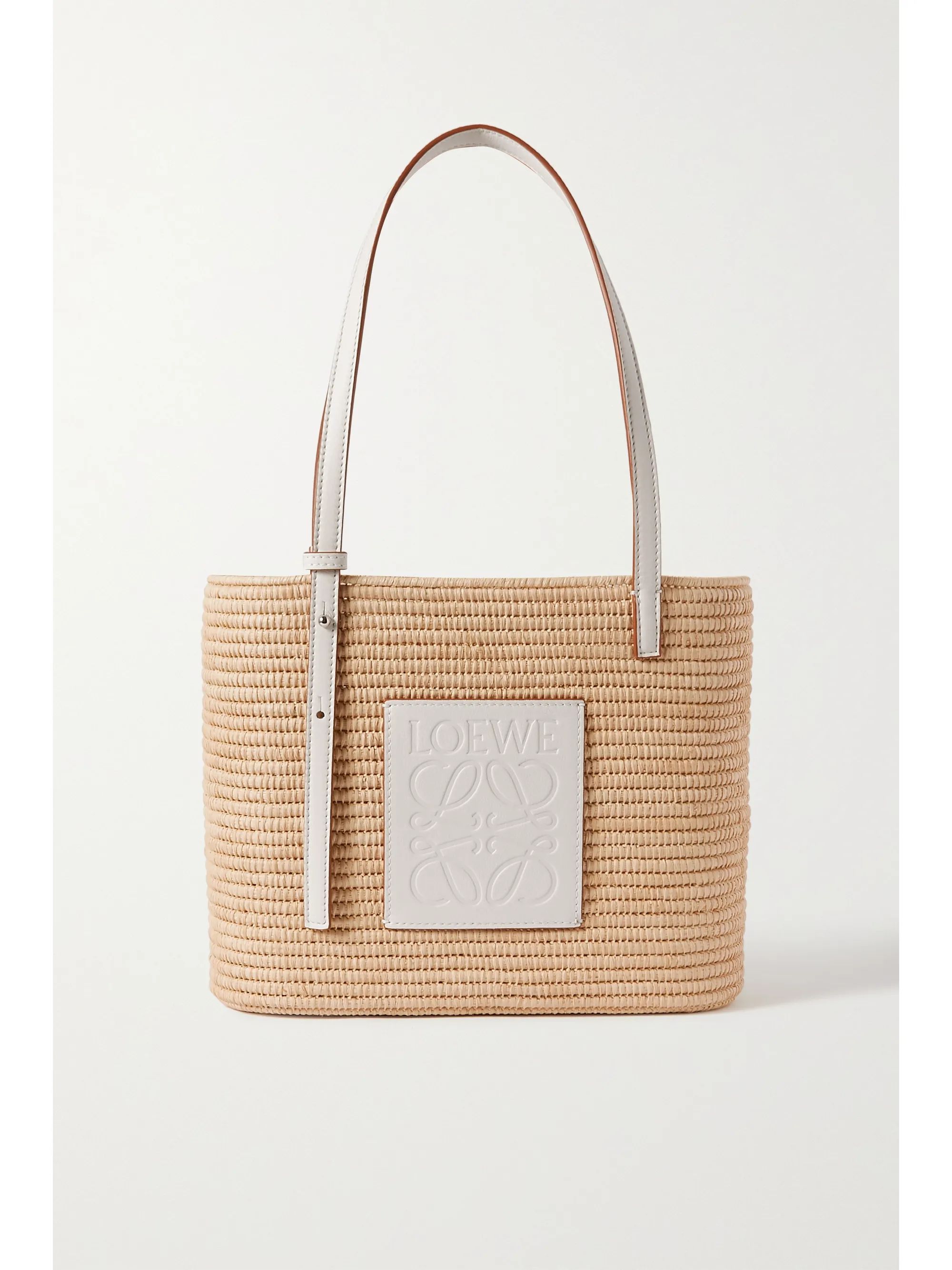 White + Paula's Ibiza small leather-trimmed woven raffia tote | Loewe | NET-A-PORTER | NET-A-PORTER (UK & EU)