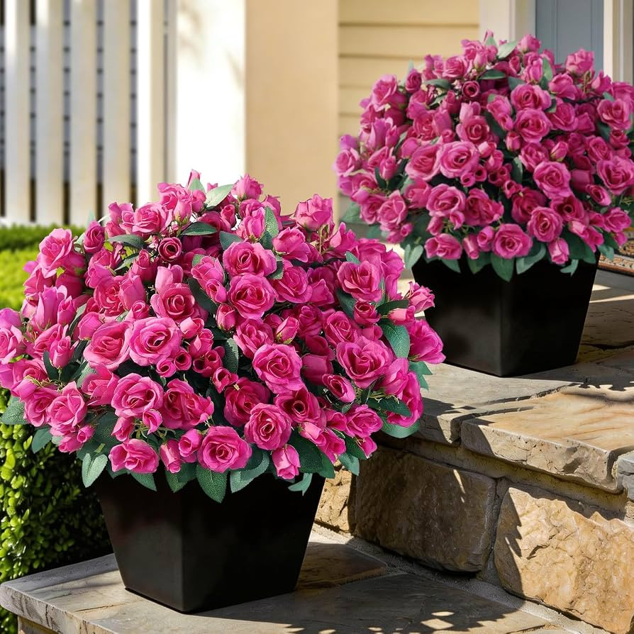 8 Bundles Artificial Rose for Front Door Outdoor Decor, Realistic Fake Silk Bouquets Flowers Faux... | Amazon (US)